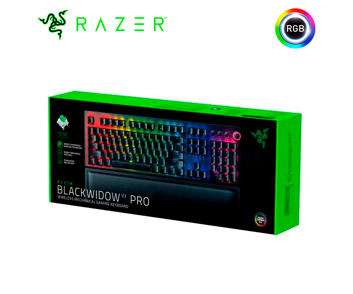 Teclado Gamer Razer Blackwidow V3 Pro Wireless Hyperspeed Green Switch Us  Chroma Black - Promart